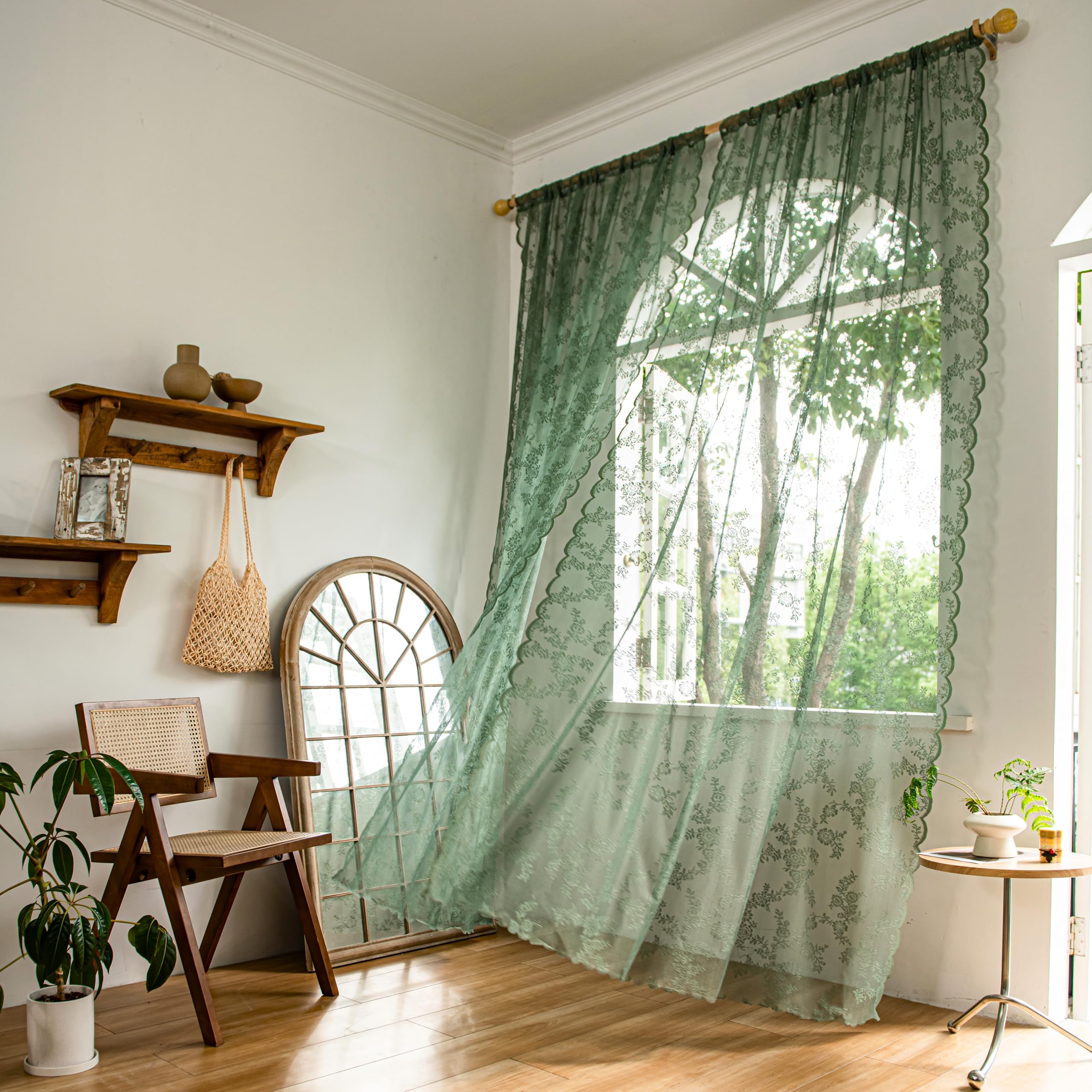 Amazon｜Sutuo Home オリーブグリーン レースカーテン 寝室 リビング